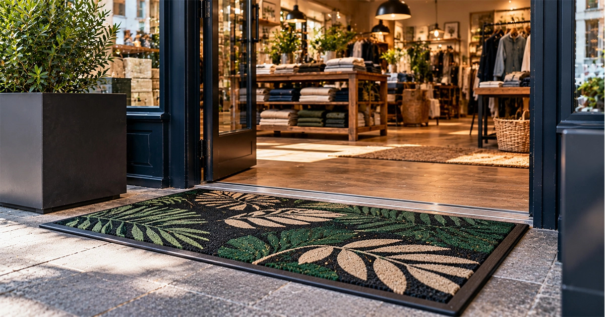 Custom Printed Entrance Mats London Custom printed entrance mat at a London shop entrance